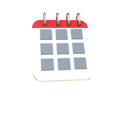 Simple 3d illustration of a blank calendar with red binding,png,3d blank calendar