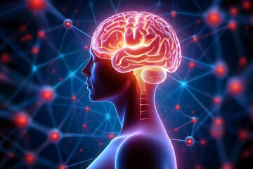 Human Brain Anatomy - Detailed 3D Render with Neural Network Overlay