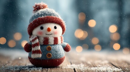 Merry christmas and happy new year greeting featuring a happy snowman in a festive winter landscape with copy space