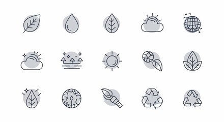 Eco-Friendly Line Icons Set for Environmental Protection and Sustainability.