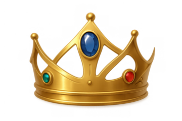 Golden crown art with colorful jewels symbolizing monarchy, royalty, power, and success, transparent background