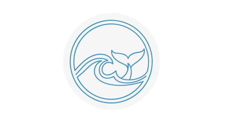 Whale Tail and Ocean Wave in Circle Outline.