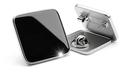 Elegant Square Pin Badges Polished Metal with Black Enamel Finish