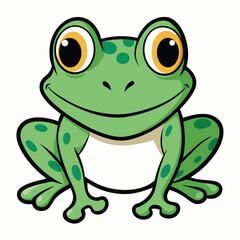 Happy Green Cartoon Frog Isolated on White Background