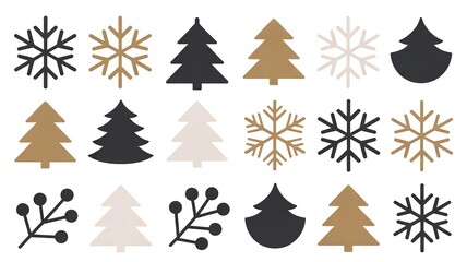 Obraz premium Festive christmas tree and snowflake icons in various styles