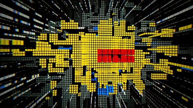 Dynamic Digital Data Flow with Colorful Pixels and Radiating Lines