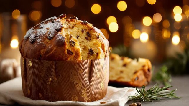 Delicious panettone cake with raisins, perfect for Christmas celebrations