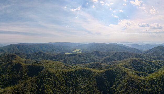 Dense green forest canopy aerial view in Cabreuva countryside, Brazil