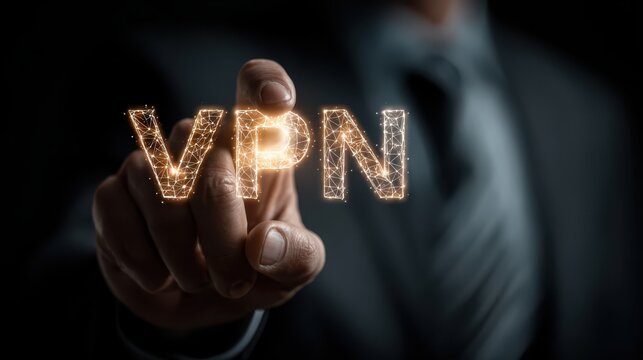 Virtual private network concept illustrates Businessman activating secure VPN connection for privacy and data protection