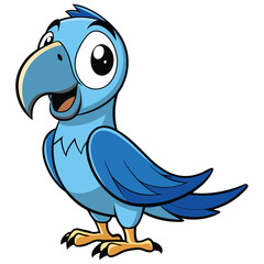 Joyful Light Blue Macaw on White Background Cartoon Mascot