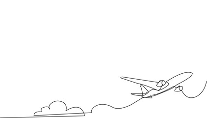 Continuous line art vector of an airplane taking off.