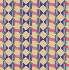 Abstract Geometric Pattern in Muted Beige and Blue Tones Featuring Layered Triangles, Bars, and Symmetrical Tile Repetition for Retro Modern Backgrounds and Decorative Design Projects, digital artwork