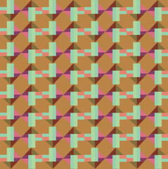 Vibrant Retro Geometric Tile Pattern with Mint, Pink, and Earthy Browns Forming Layered Shapes and Symmetric Repeats Ideal for Bold Mid-Century Wallpapers and Creative Visual Design, digital wallpaper