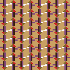 Geometric Arrow Weave Pattern in Earth-Tone Colors with Repeating Angular Shapes and Modern Abstract Layout. Digital  printable design for wallpapers, backgrounds, pottery, flooring and textiles print