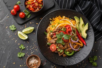 Delicious meal on a black plate