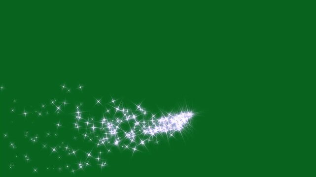 Magic glitter sparkle trail, Glowing starlight glitter sparkle path, Glittering star line and circle sparkle, white twinkling particles stars line transition on green screen background. 4k animation