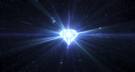 Bright blue star burst in deep space with cosmic dust
