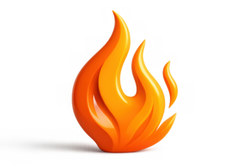 Abstract fire flame icon in 3d rendering, depicting hot burning energy and passion with a transparent background