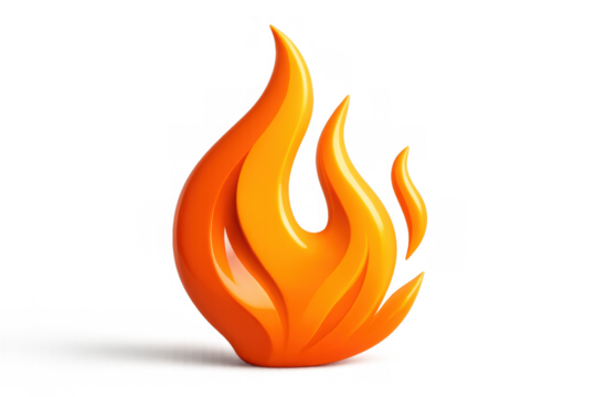 Abstract fire flame icon in 3d rendering, depicting hot burning energy and passion with a transparent background - Powered by Adobe