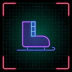 Ice skates icon illustration, Christmas vector symbol collection, cyber neon visual, glowing borders frames.