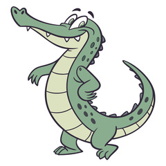 Playful Green Alligator Character Standing Isolated on White Background Art