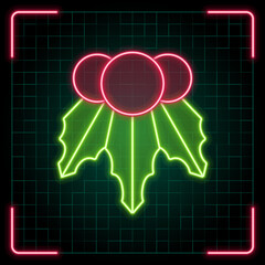 Mistletoe icon illustration, Christmas vector symbol collection, cyber neon visual, glowing borders frames.