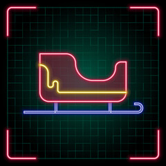 Sled icon illustration, Christmas vector symbol collection, cyber neon visual, glowing borders frames.
