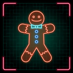 Cookie icon illustration, Christmas vector symbol collection, cyber neon visual, glowing borders frames.