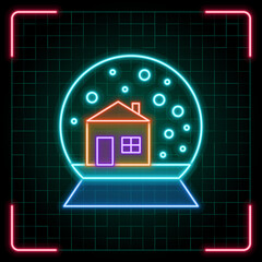 Snowball icon illustration, Christmas vector symbol collection, cyber neon visual, glowing borders frames.