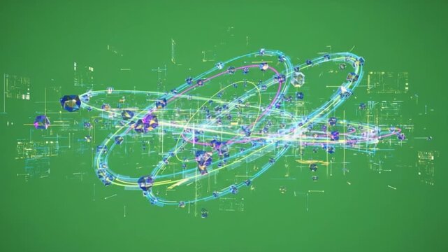 Atom in Motion: Depicting a dynamic, abstract representation of an atom's energetic dance, revealing its intrinsic structure and the forces that govern it.