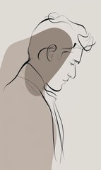 Fototapeta premium Minimal one-line portrait of man in profile