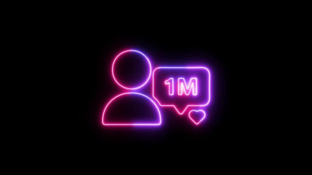 Follower milestone 1M neon icon animation loop