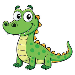 Fototapeta premium Smiling Cartoon Green Crocodile Sitting With A Cute Design on White Background