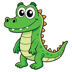 Smiling Cartoon Green Alligator with Orange Spikes on White Background