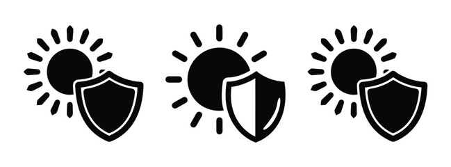 Sun protection shield icon vector illustration for uv safety and solar defense symbol design concept