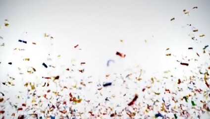 Celebration time with dynamic colorful confetti exploding upwards for a party, event, or festive occasion on a seamless white backdrop
