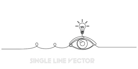 Continuous line drawing of eye with lightbulb idea