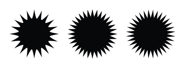 Abstract black spiky oval shapes vector graphic design element isolated on white background clip art