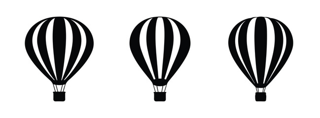 Three black and white striped hot air balloons vector illustration travel adventure design graphic art