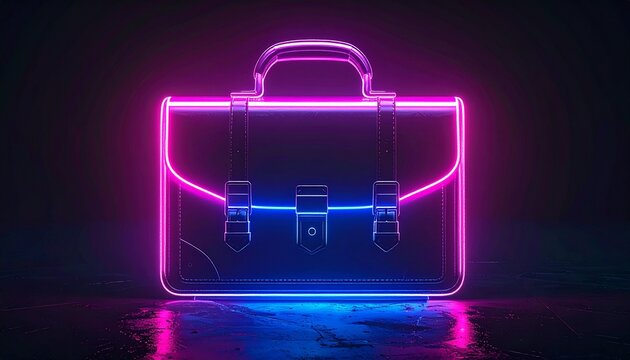 Neon illuminated briefcase on a dark background with striking colors