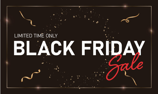 Holiday Mega Sale Banner – black luxury gold confetti background