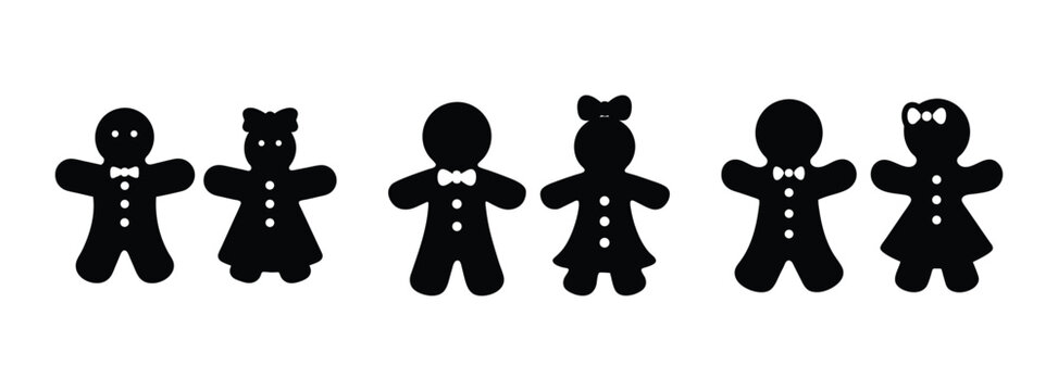 Gingerbread man and woman cookie vector silhouette set for christmas holiday baking design element
