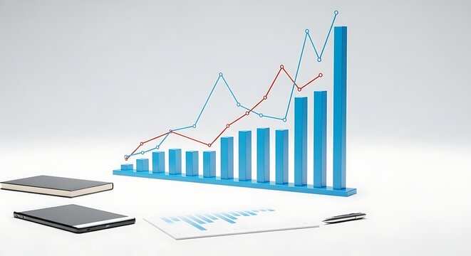 Business growth chart with digital tablet notebook and pen showcasing financial data analysis
