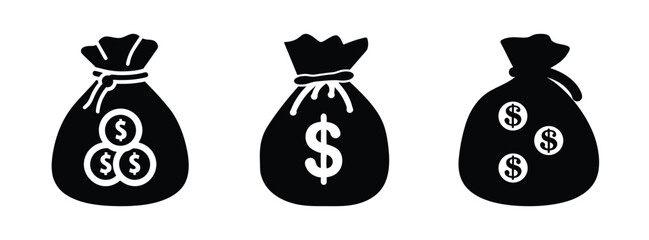 Three money bags vector illustration: financial wealth, savings, investment, and income concept design