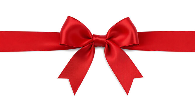 Bright red satin ribbon bow on white background for gift wrapping - Powered by Adobe