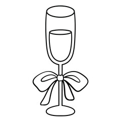 Wine Glass with Green Bow Line Art Illustration