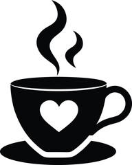 Coffee Cup Hot Drink Cafe Beverage Steam Heart Shape Mug Saucer Breakfast Morning Aroma Graphic Design Vector Illustration