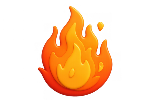Fire emoji 3d rendering art creating a vibrant cartoon flame icon representing hot, burn, and energy concepts