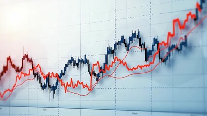 Abstract financial chart with multiple lines showing market trends and price fluctuations, ideal for business, finance, and investment themes. High-resolution, modern data visualization. - Powered by Adobe