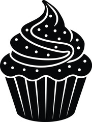 Sweet Cupcake Delicious Treat Dessert Bakery Shop Confectionery Pastry Tasty Icing Sugar Black Isolated on Transparency